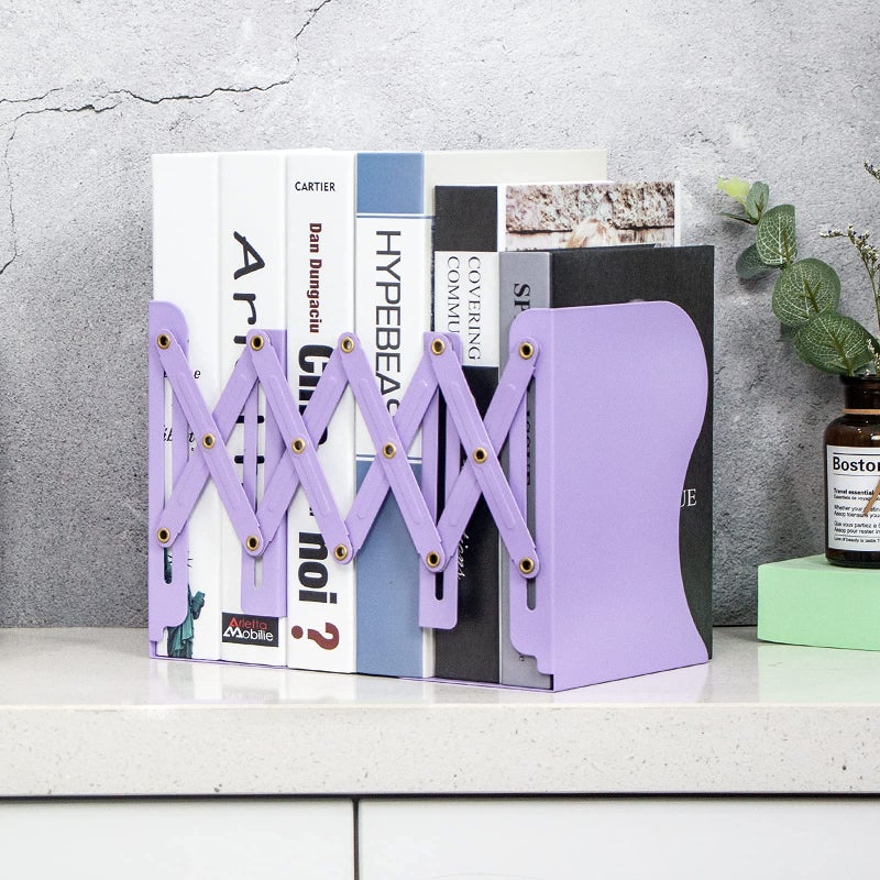 Aobopar Book Ends  Bookends for Shelves  Book Organizer for Desk  Metal Bookends for Heavy Books  Book Holders for Shelves  Suitable for Office  Home and School Use (Purple) - Image 3